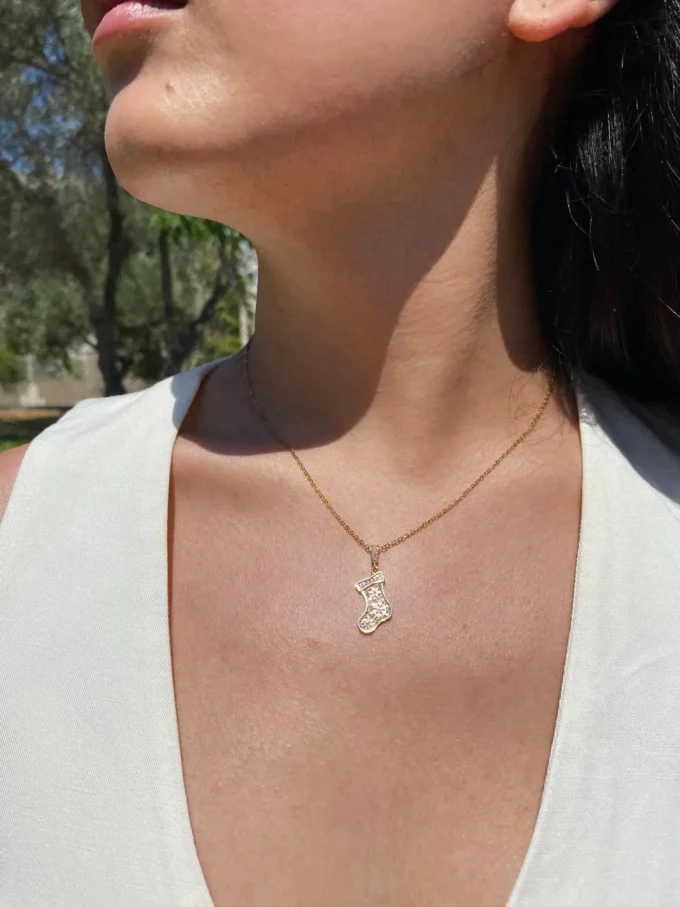 Zirkon Taşlı Çorap Model Çelik Kolye | Altın Renk