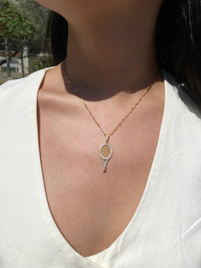 Kadın 316l Zirkon Taşlı Raket Çelik Kolye | Gold Renk
