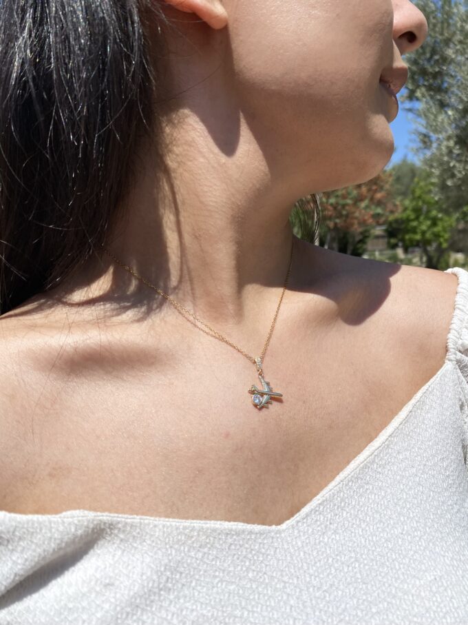 Kadın 316l Zirkon Taşlı Uçak Model Çelik Kolye | Gold Renk