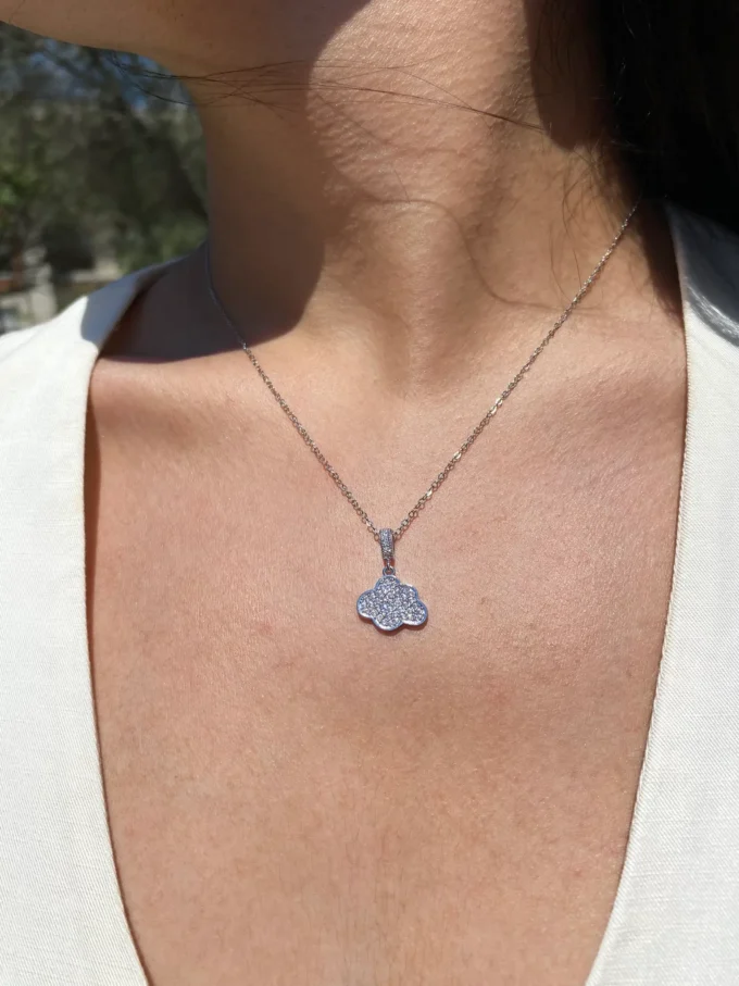 Zirkon Taşlı Bulut İnce Zincirli  Çelik Kolye | Gümüş Renk
