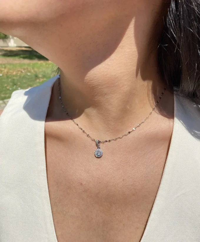 Zirkon Taşlı Vintage Model 316L Çelik Kadın Kolye | Gümüş Renk