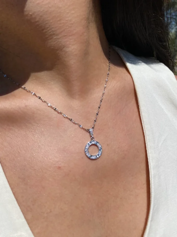 Zirkon Taşlı Cartier Model 316L Çelik Kadın Kolye | Gümüş Renk