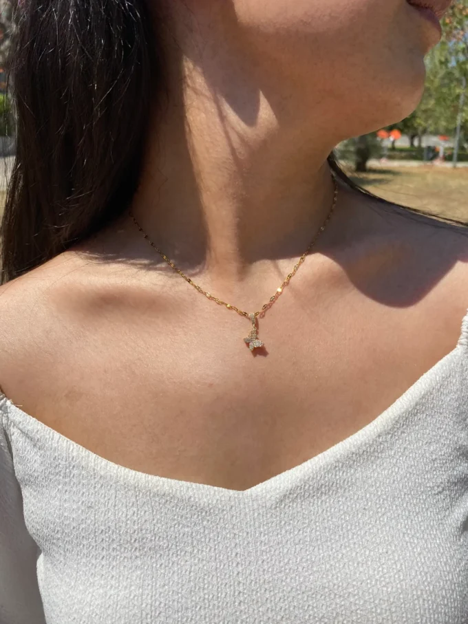 Zirkon Taşlı Kelebek Model 316L Çelik Kadın Kolye | Gold Renk