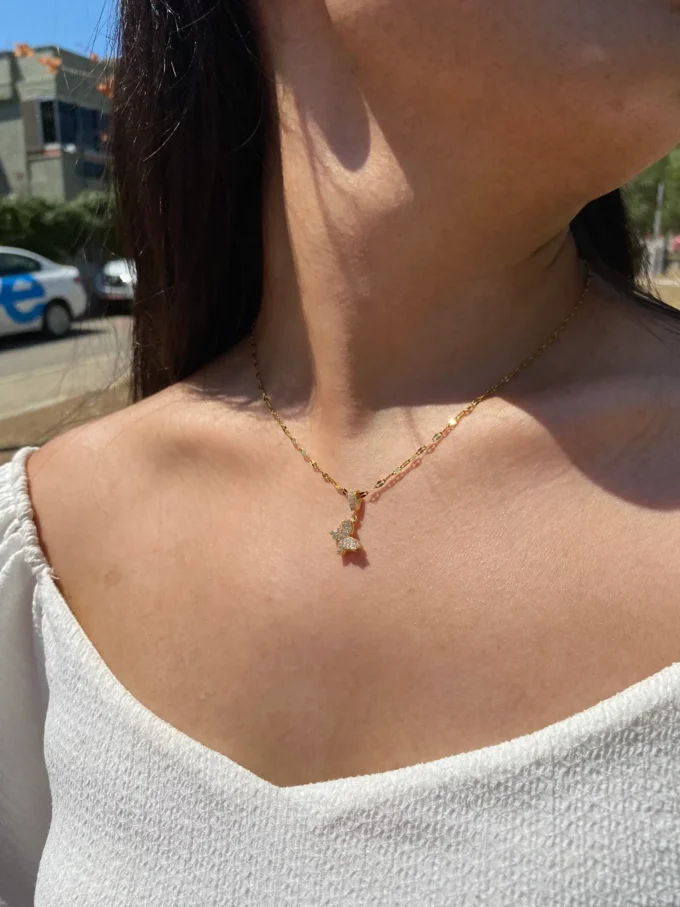 Zirkon Taşlı Kelebek Model 316L Çelik Kadın Kolye | Gold Renk