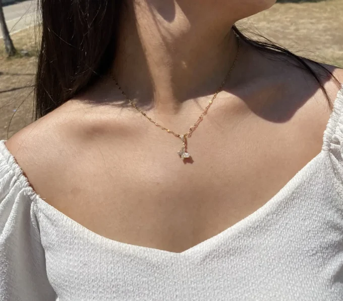 Zirkon Taşlı Kelebek Model 316L Çelik Kadın Kolye | Gold Renk