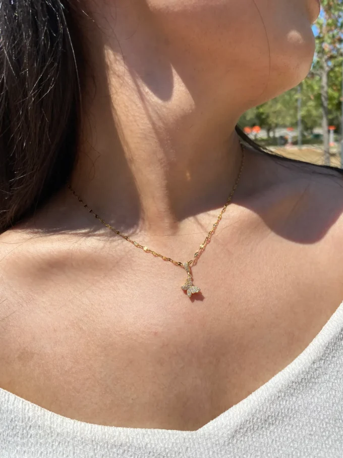 Zirkon Taşlı Kelebek Model 316L Çelik Kadın Kolye | Gold Renk