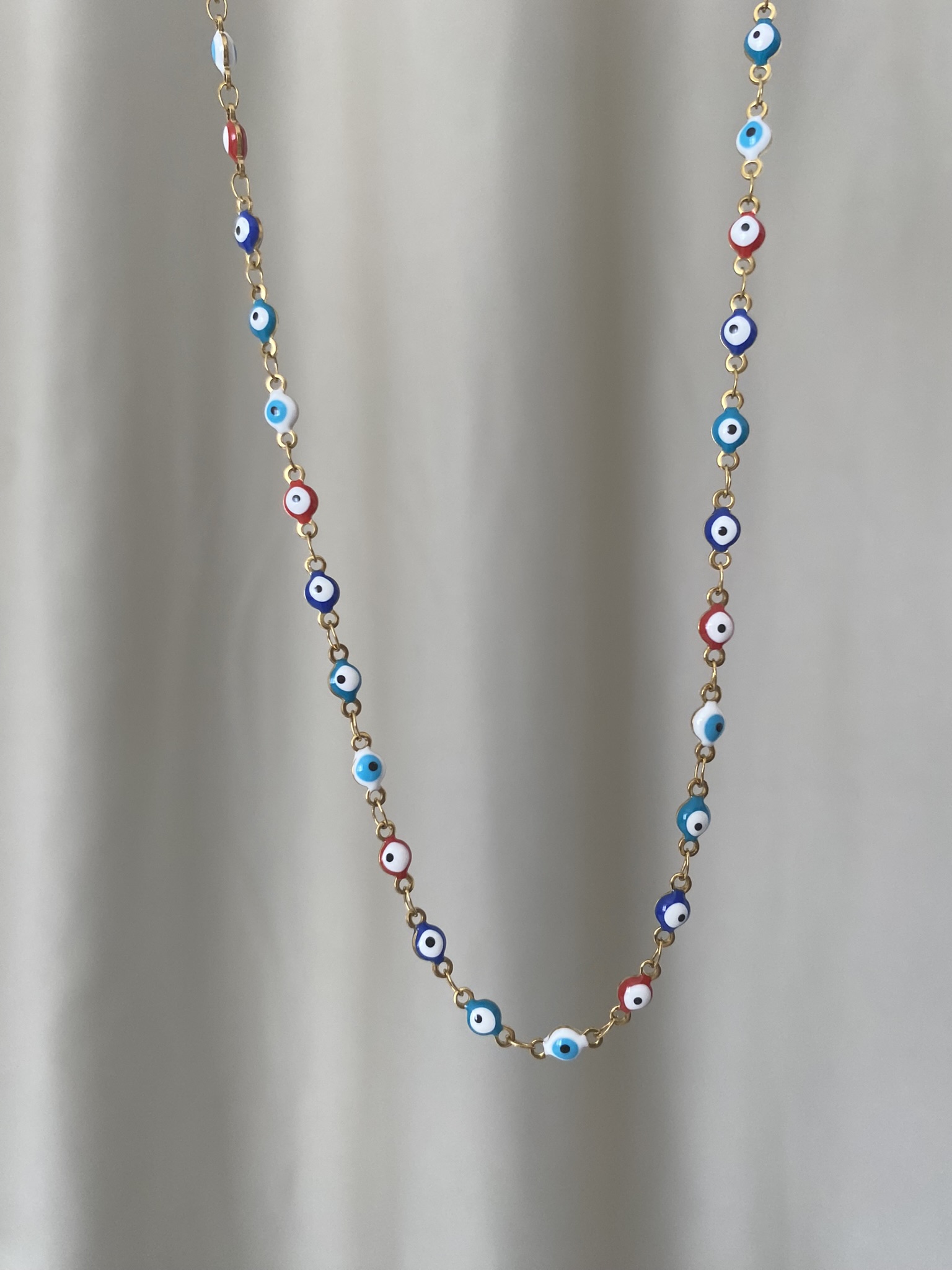 Minimal Çok Renkli Nazar Göz Çelik Kolye