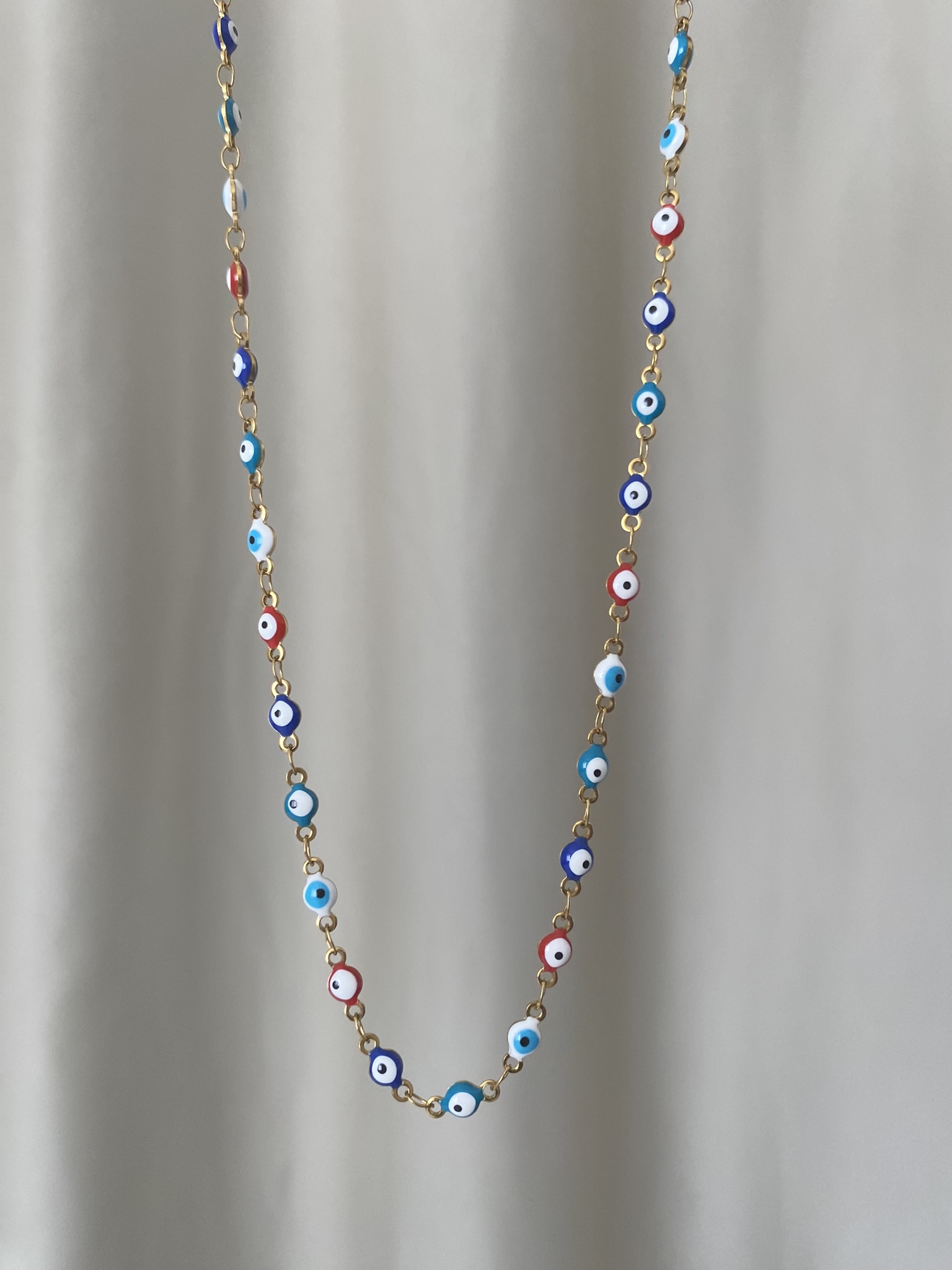 Minimal Çok Renkli Nazar Göz Çelik Kolye